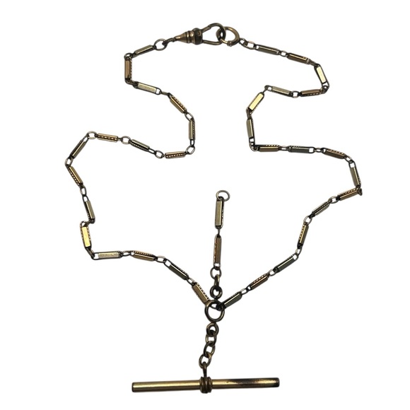 S&S Albert Victorian pocket watch chain necklace two tone dog clip t bar vintage